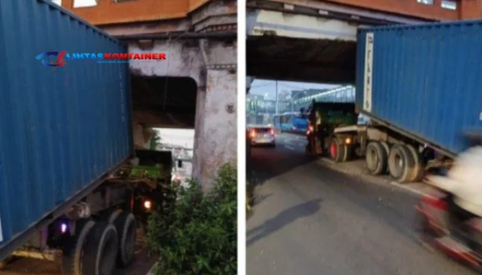 Kronologi Truk Kontainer Tersangkut Jembatan Kereta Matraman!