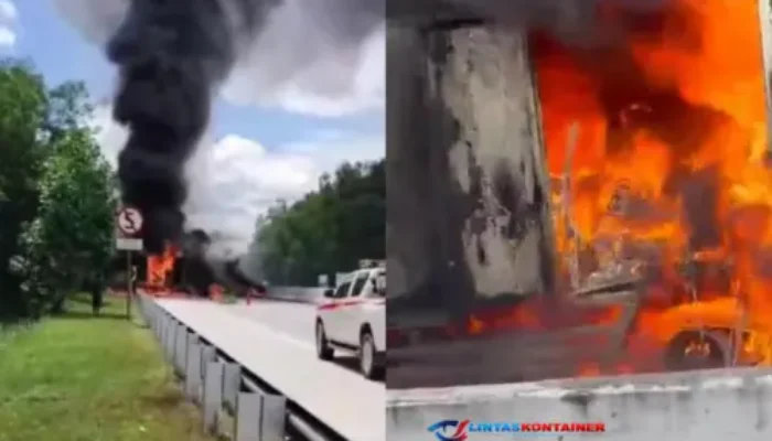 Truk Kontainer Ekspedisi Terbakar Hebat di Jalan Tol Ruas Terpeka!