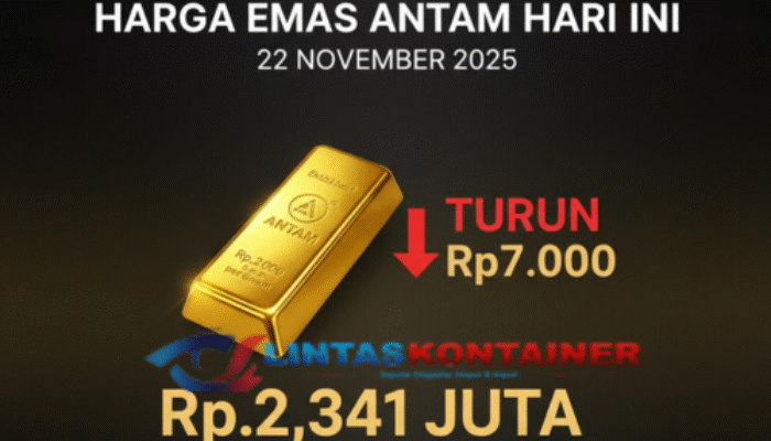 Harga Emas Antam Hari Ini 22 November 2025: Turun Rp7.000 Jadi Rp2,341 Juta per Gram